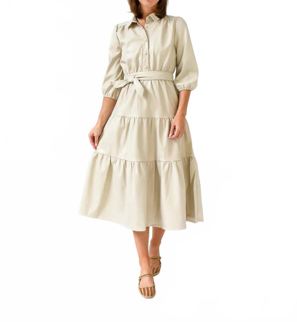 NEW FATE a leather love affair midi dress in ecru